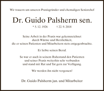 Traueranzeige von Guido Palsherm von Neue Westfälische
