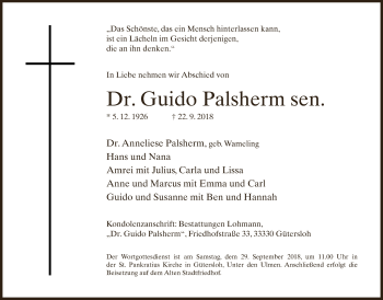 Traueranzeige von Guido Palsherm von Neue Westfälische