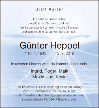 Traueranzeige von Günter Heppel von Neue Westfälische