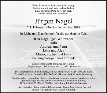 Traueranzeige von Jürgen Nagel von Neue Westfälische