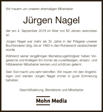 Traueranzeige von Jürgen Nagel von Neue Westfälische