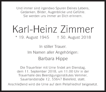 Traueranzeige von Karl-Heinz Zimmer von Neue Westfälische