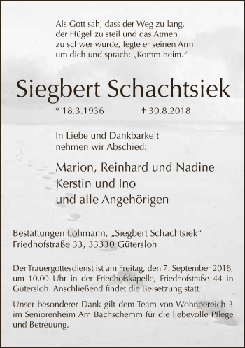 Traueranzeige von Siegbert Schachtsiek von Neue Westfälische