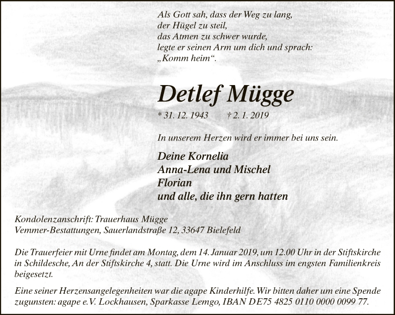  Traueranzeige für Detlef Mügge vom 05.01.2019 aus Neue Westfälische