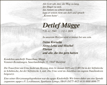 Traueranzeige von Detlef Mügge von Neue Westfälische