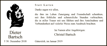 Traueranzeige von Dieter Bartsch von Neue Westfälische