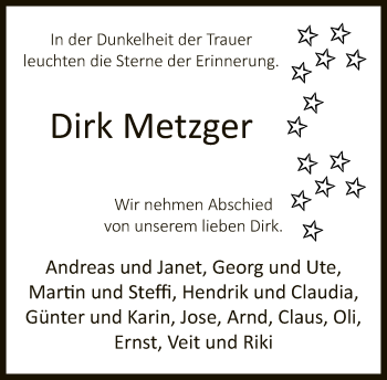 Traueranzeige von Dirk Metzger von Neue Westfälische