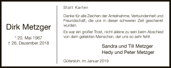 Traueranzeige von Dirk Metzger von Neue Westfälische