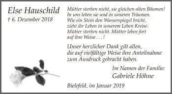 Traueranzeige von Else Hauschild von Neue Westfälische