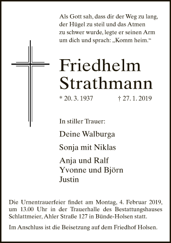 Traueranzeige von Friedhelm Strathmann von Neue Westfälische