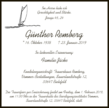 Traueranzeige von Günther Remberg von Neue Westfälische