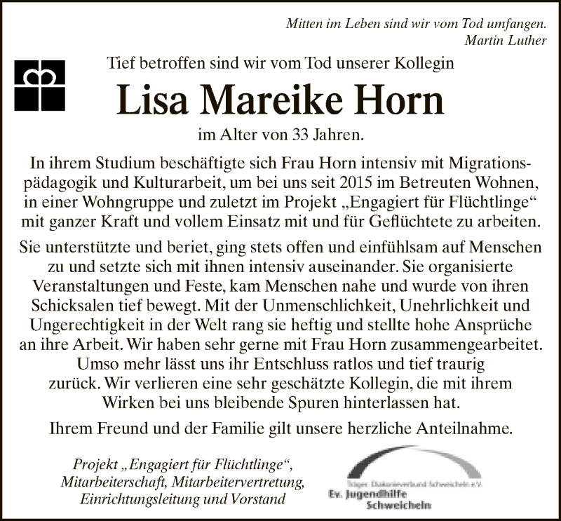  Traueranzeige für Lisa Horn vom 26.01.2019 aus Neue Westfälische