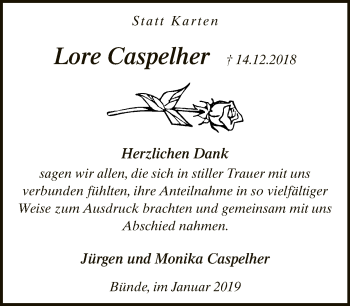 Traueranzeige von Lore Caspelher von Neue Westfälische