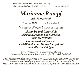 Traueranzeige von Marianne Rumpf von Neue Westfälische
