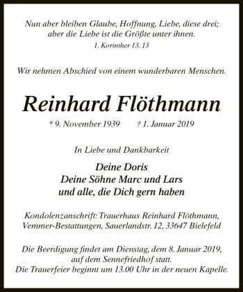 Traueranzeige von Reinhard Flöthmann von Neue Westfälische