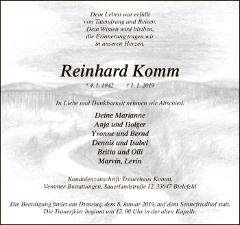 Traueranzeige von Reinhard Komm von Neue Westfälische