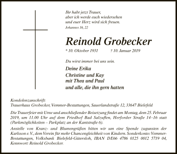 Traueranzeige von Reinold Grobecker von Neue Westfälische