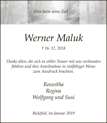 Traueranzeige von Werner Maluk