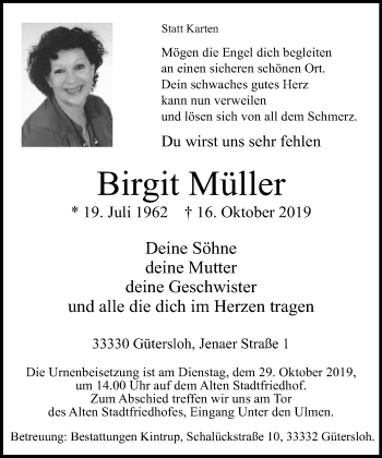 Traueranzeige von Birgit Müller von Neue Westfälische