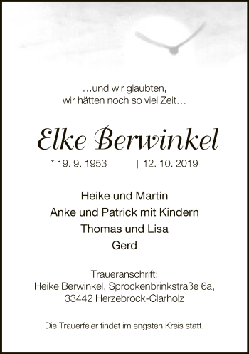 Traueranzeige von Elke Berwinkel von Neue Westfälische