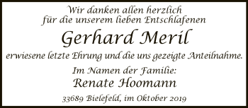 Traueranzeige von Gerhard Meril von Neue Westfälische