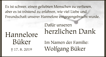 Traueranzeige von Hannelore Büker von Neue Westfälische