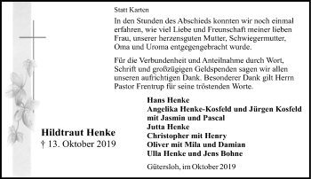 Traueranzeige von Hildtraut HEnke von Neue Westfälische