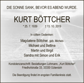 Traueranzeige von Kurt Böttcher von Neue Westfälische