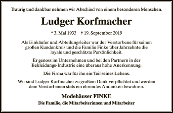 Traueranzeige von Ludger Korfmacher von Neue Westfälische