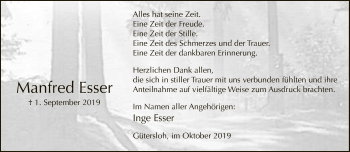 Traueranzeige von Manfred Esser von Neue Westfälische