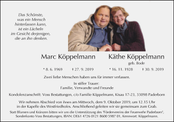 Traueranzeige von Marc und Käthe Köppelmann von Neue Westfälische