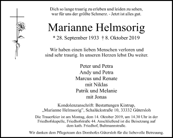 Traueranzeige von Marianne Helmsorig von Neue Westfälische