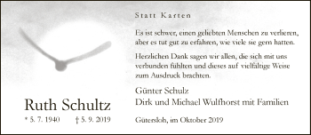 Traueranzeige von Ruth Schultz von Neue Westfälische