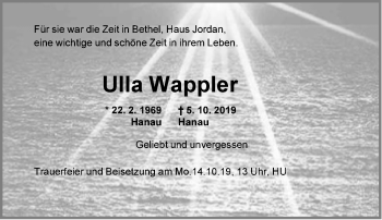 Traueranzeige von Ulla Wappler von Neue Westfälische