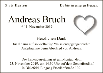 Traueranzeige von Andreas Bruch von Neue Westfälische