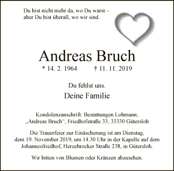 Traueranzeige von Andreas Bruch von Neue Westfälische