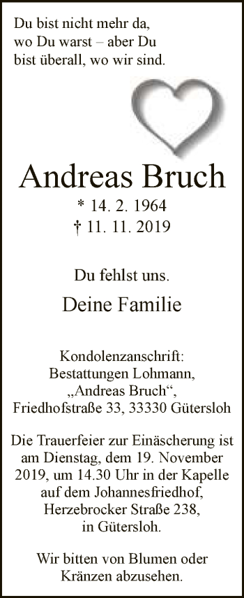 Traueranzeige von Andreas Bruch von Neue Westfälische
