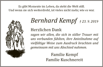 Traueranzeige von Bernhard Kempf von Neue Westfälische