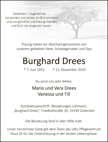 Traueranzeige von Burghard Drees von Neue Westfälische