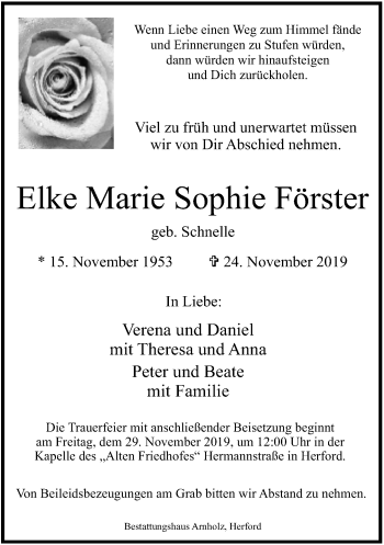 Traueranzeige von Elke Marie Sophie Förster von Neue Westfälische