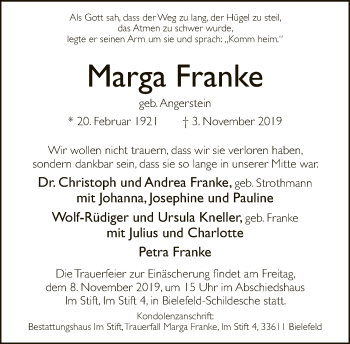 Traueranzeige von Marga Franke von Neue Westfälische