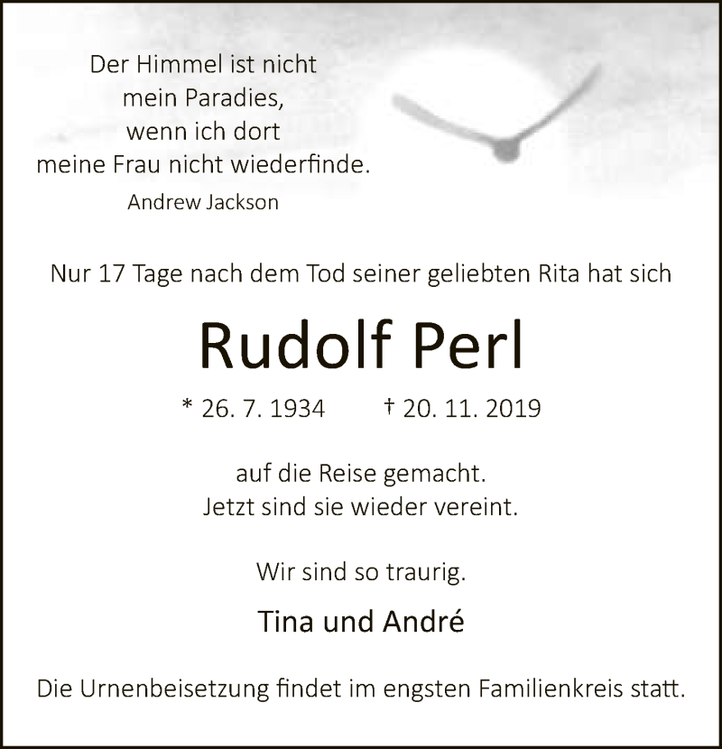  Traueranzeige für Rudolf Perl vom 23.11.2019 aus Neue Westfälische