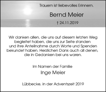 Traueranzeige von Bernd Meier von Neue Westfälische