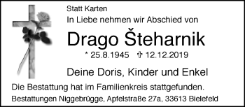 Traueranzeige von Drago Šteharnik von Neue Westfälische