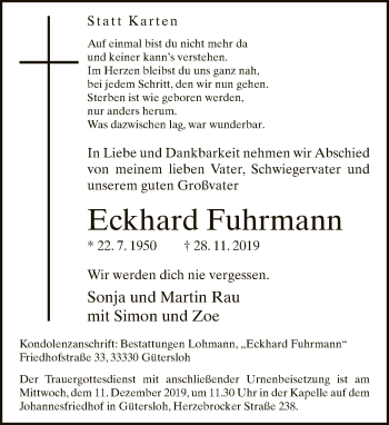 Traueranzeige von Eckhard Fuhrmann von Neue Westfälische