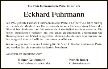 Traueranzeige von Eckhard Fuhrmann von Neue Westfälische