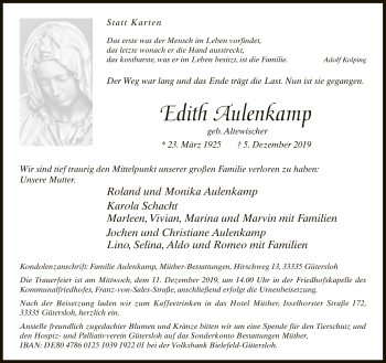 Traueranzeige von Edith Aulenkamp von Neue Westfälische