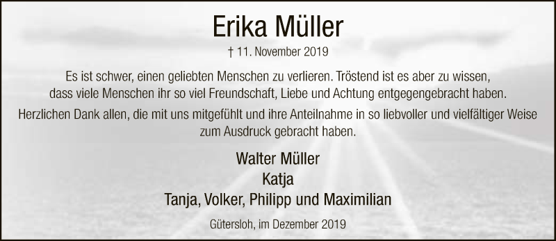  Traueranzeige für Erika Müller vom 17.12.2019 aus Neue Westfälische