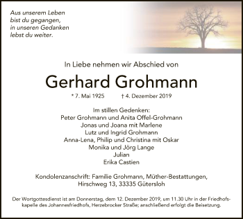 Traueranzeige von Gerhard Grohmann von Neue Westfälische