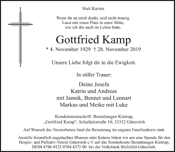Traueranzeige von Gottfried Kamp von Neue Westfälische
